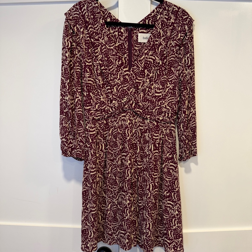 ba&sh Burgundy and Cream Long Sleeve Printed Dress